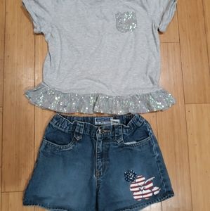 Girls Shimmery Shirt & Patriotic Shorts Size 10